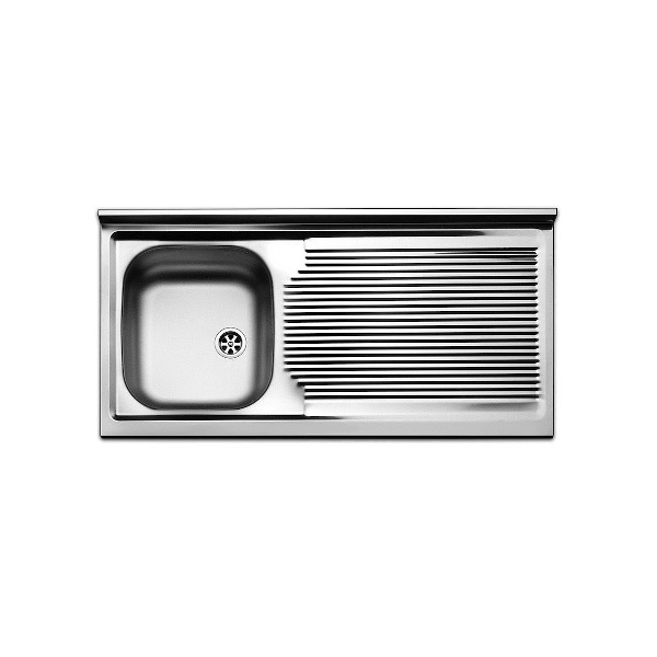 Fregadero de acero inoxidable de 100 cm para mueble, cromado, escurridor a la derecha