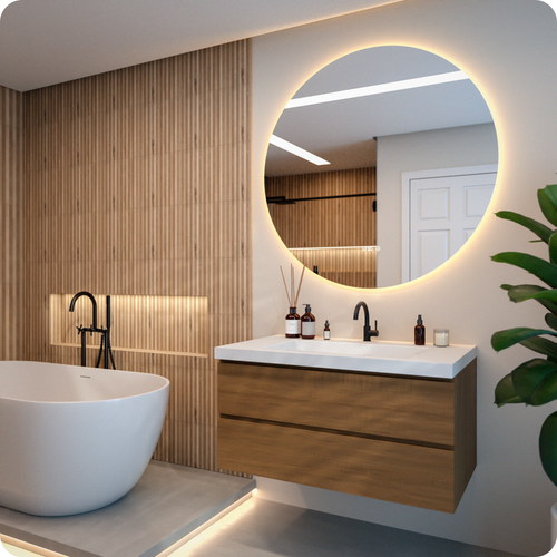 Miroir de salle de bain Mirlux avec éclairage LED et chauffage – Miroir mural rond – Miroir de douche anti-condensation – 120 cm - 2