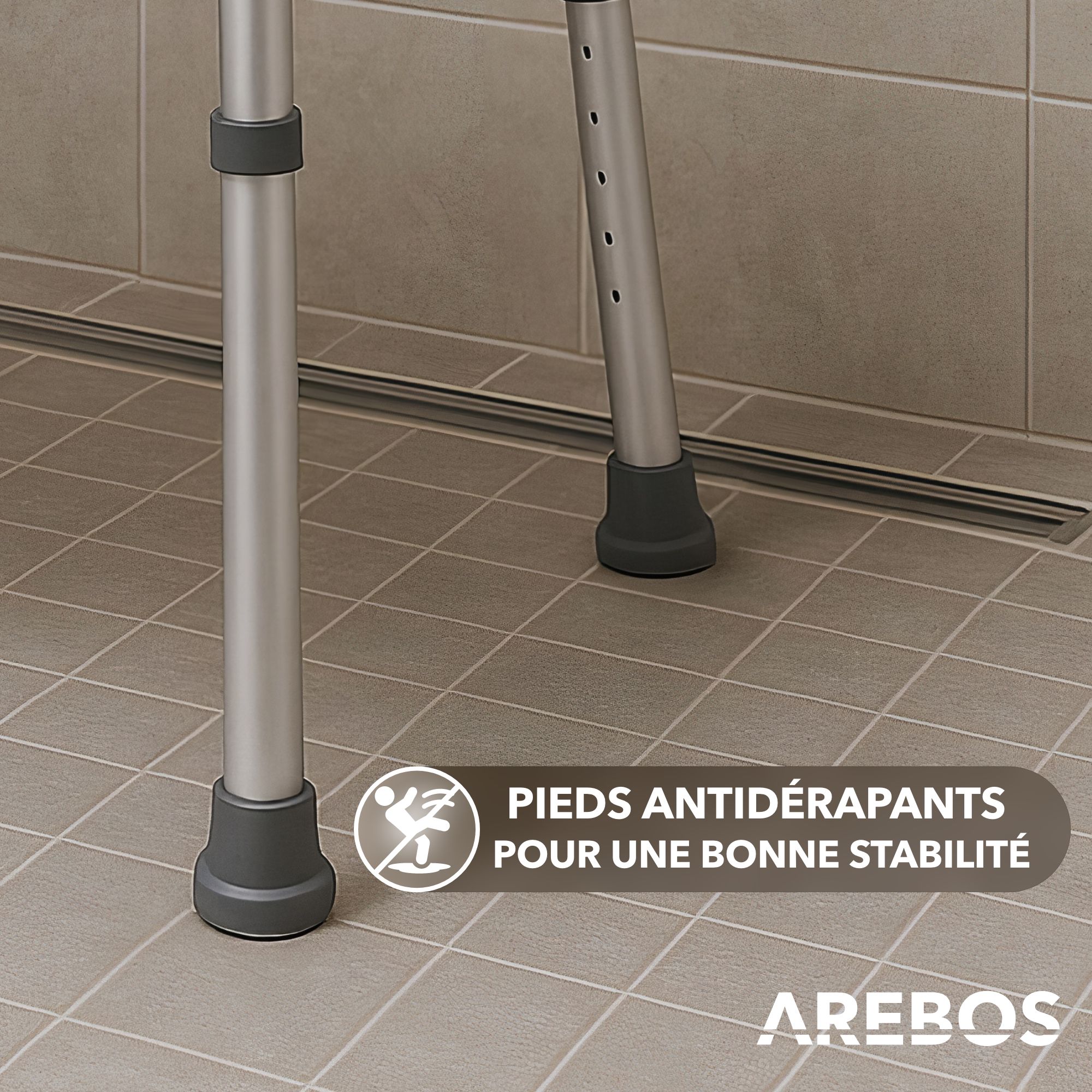 AREBOS Siège de Douche Tabouret de Douche | à Hauteur Réglable | Chaise de Douche | Aluminium | en Plastique HDPE | Rectangulaire | Montage Facile - 5