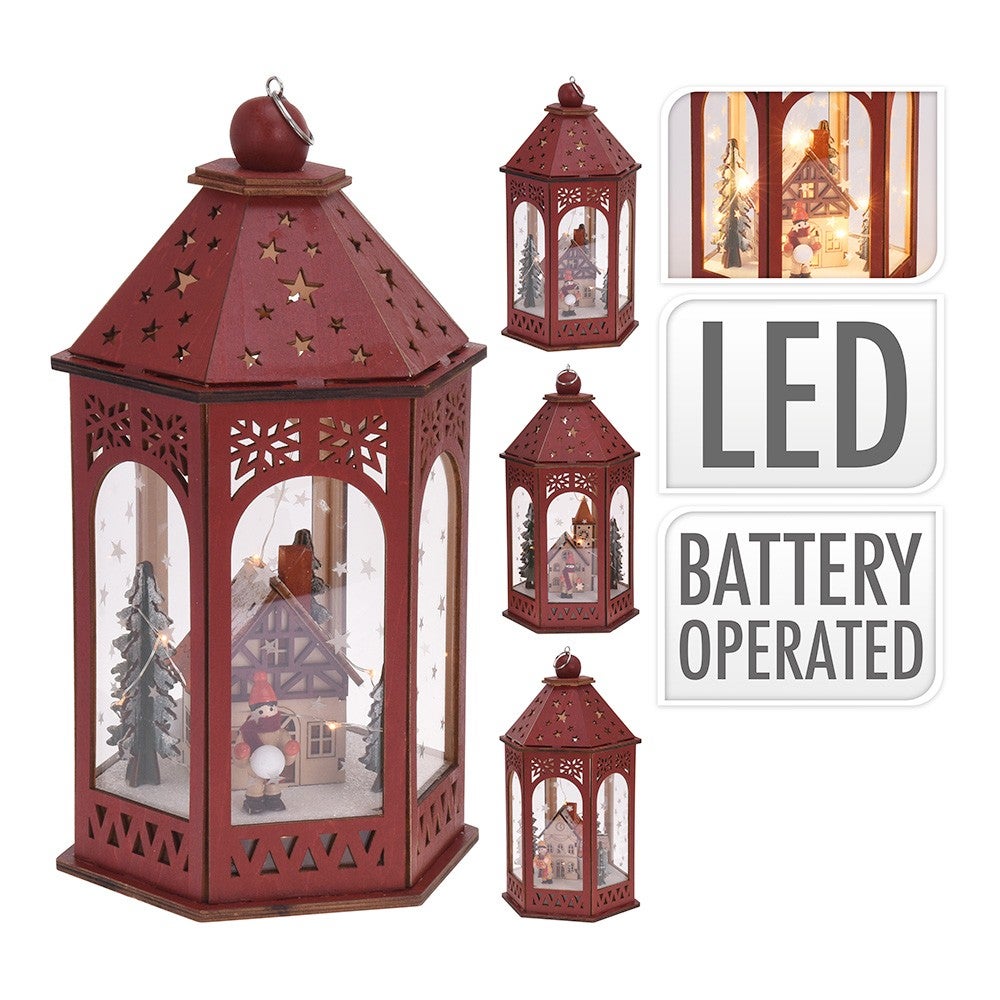 Lanterne LED Noël Vintage - Décoration Métallique Rouge Avec Effet Flamme - 8,3 X 12,6 Cm - 3