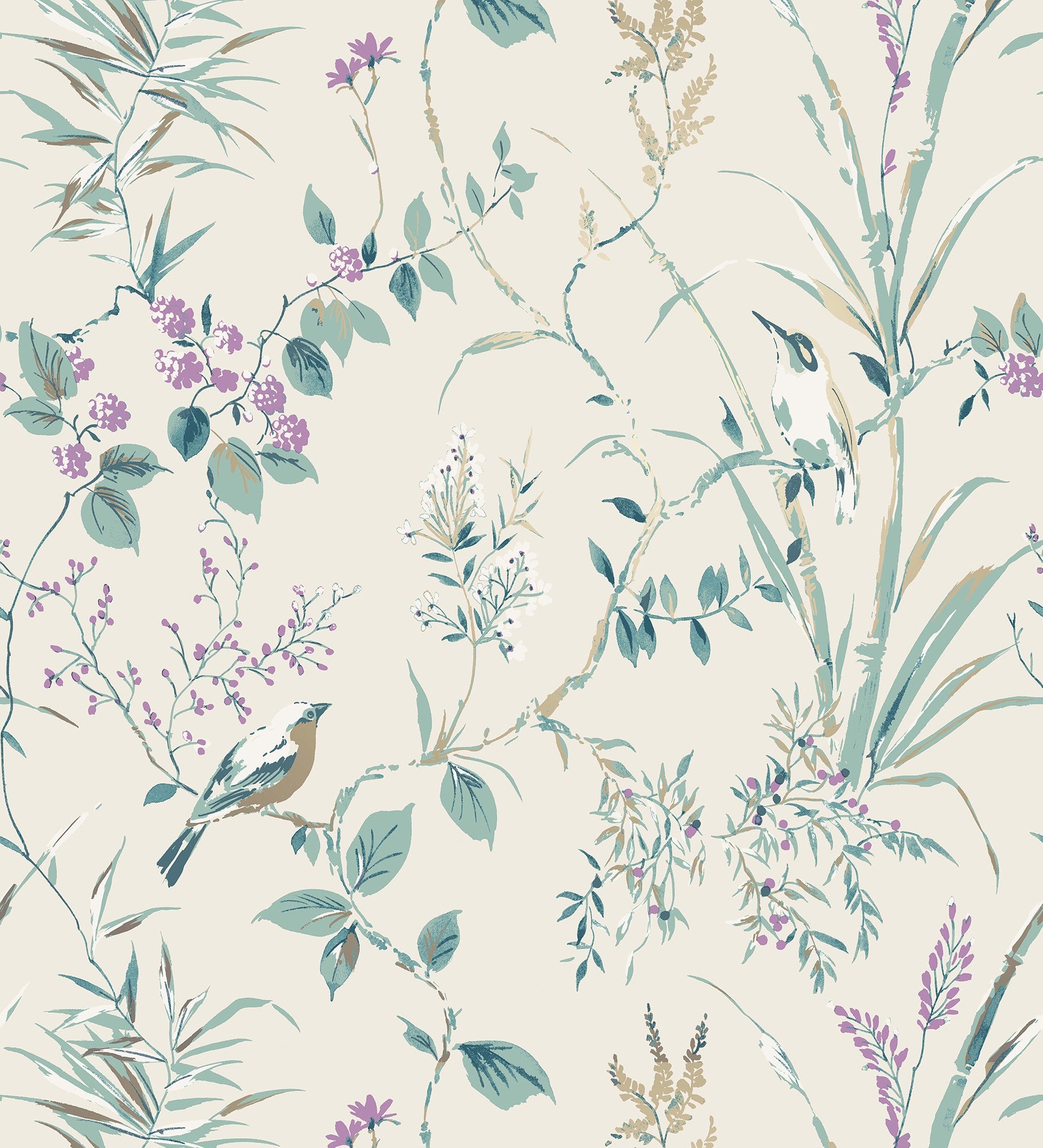 Papel pintado lavable de ramas flores y pájaros estilo romántico - Alison Garden 680930 de GAULAN - Rollo de 10 m x 0,53 m - 2