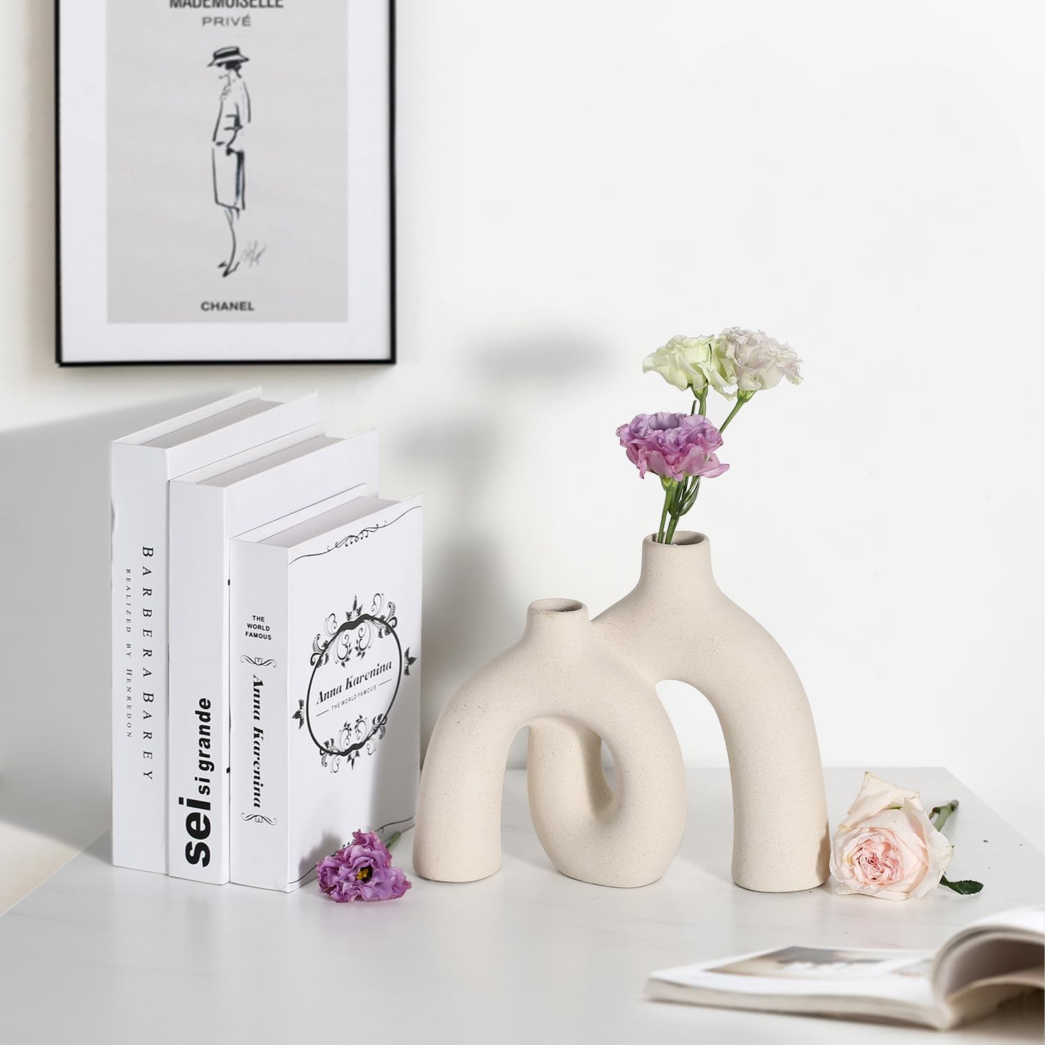Lot de 2 vases en céramique – Décoration d'intérieur bohème nordique élégante – Le cadeau idéal pour votre salon - 3
