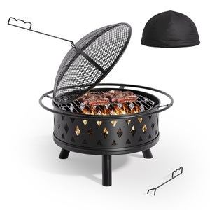 Brasero Extérieur MaxxGarden - Chauffage Jardin/terrasse Avec Protection étincelles, Gril Intégré, 75 Cm Noir