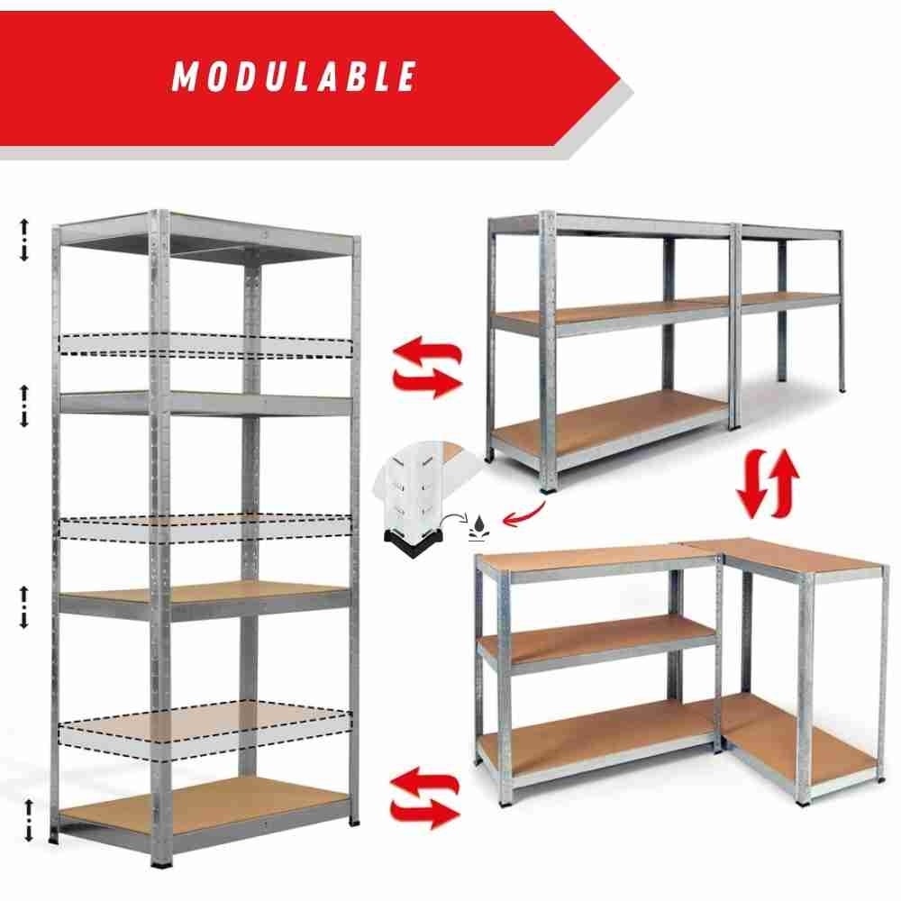 Étagère garage métallique 5 niveaux L180×P40xH180 cm : Robuste, modulable, montage facile par clips sans vis - 40 cm - Gris - 6