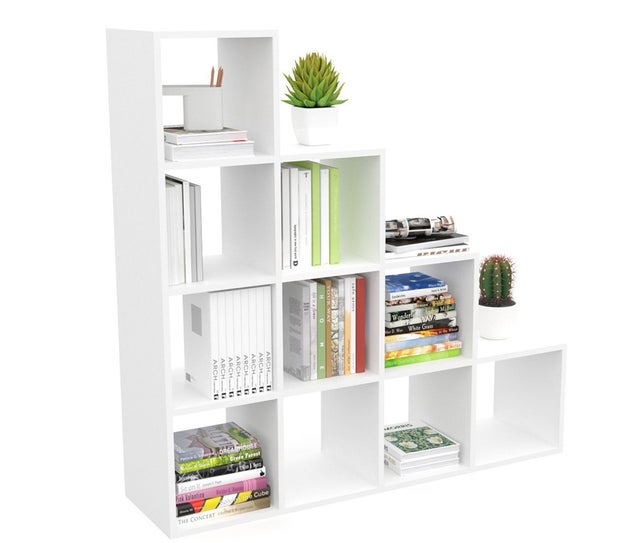 Estantería librería decoración,10 cubos en Forma de Escalera, 110 x 110 x 29 cm Blanco Dormidán