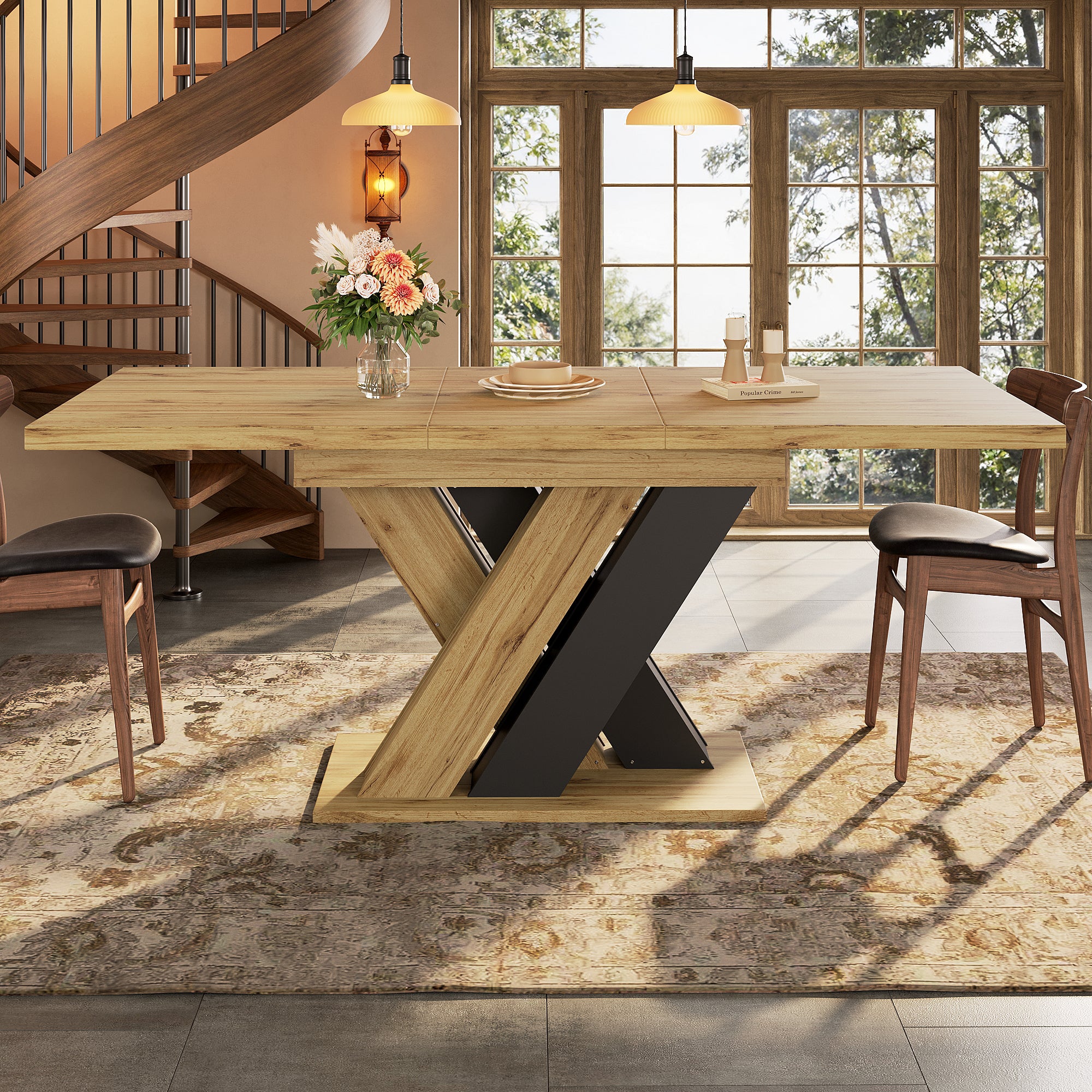 Rozkładany stół jadalny 119/158 x 80 x 75 cm - 6 miejsc - Regulowane nogi - Płyta MDF + metal - Styl skandynawski - Brązowy