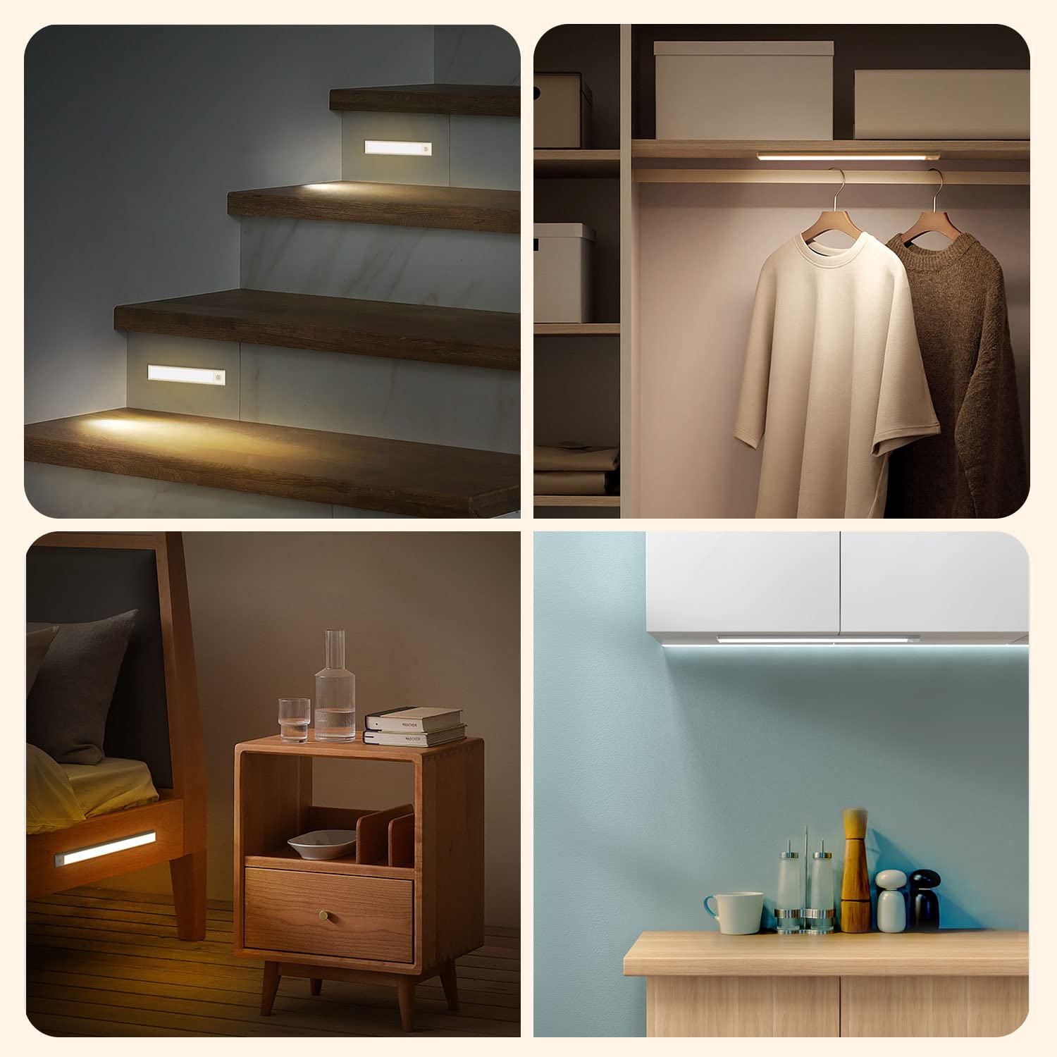 2 tiras LED ultrafinas recargables con sensor de movimiento y montaje magnético, negras, 40 cm, para armarios y roperos. - 6