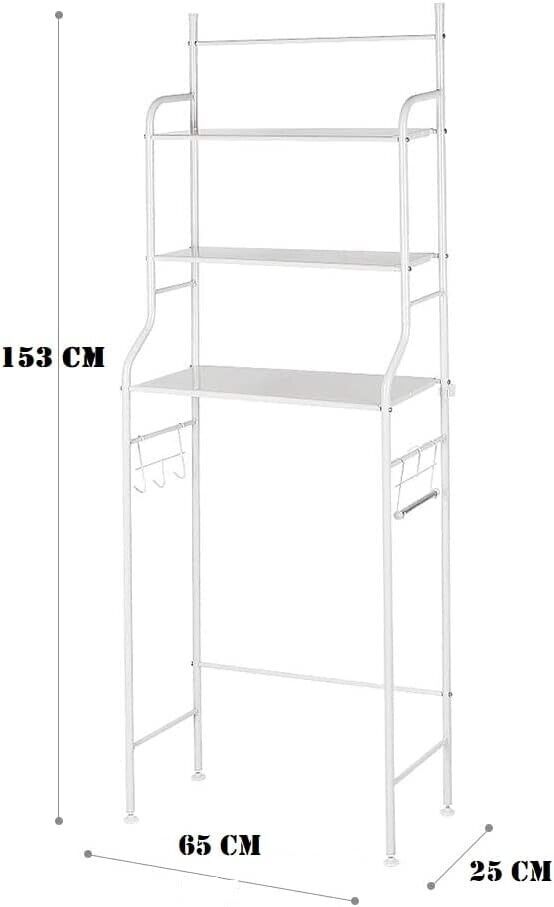 Scaffale Sopra WC, Mobile a 3 Ripiani con 4 Ganci e Barra Inferiore Regolabile, Scaffale Multiuso per Bagno Balcone Lavanderia, 63x24x164 cm ( | Leroy Merlin