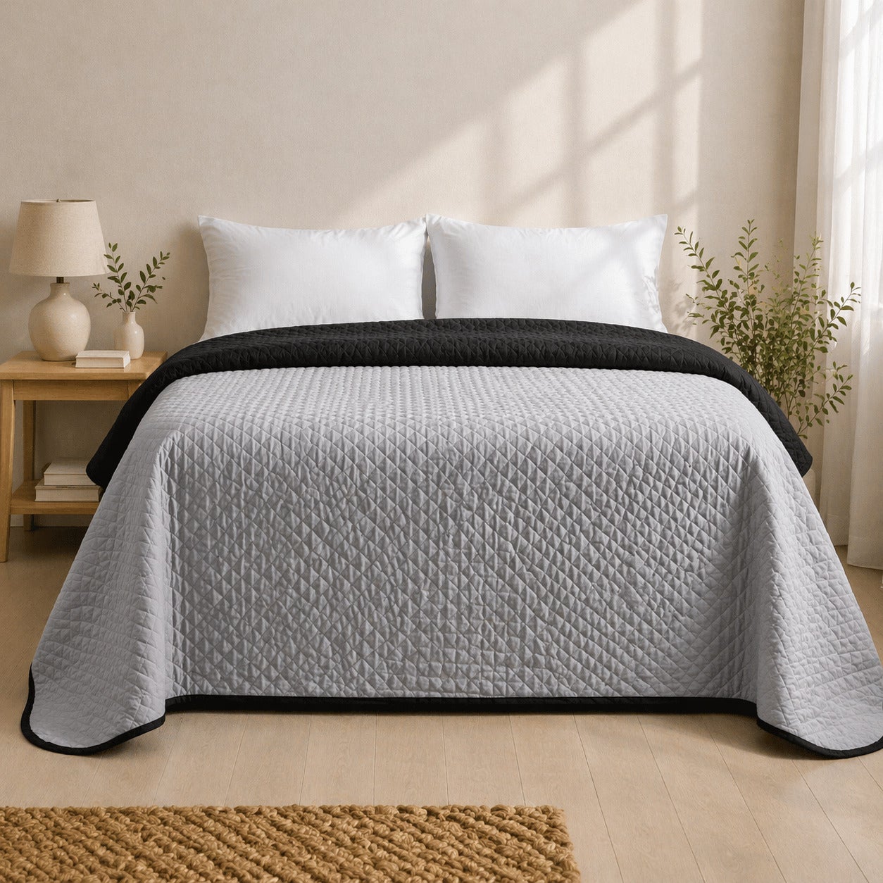 Colcha Bicolor Reversible Gris/Negro Cama 180cm Donegal Collections - 6