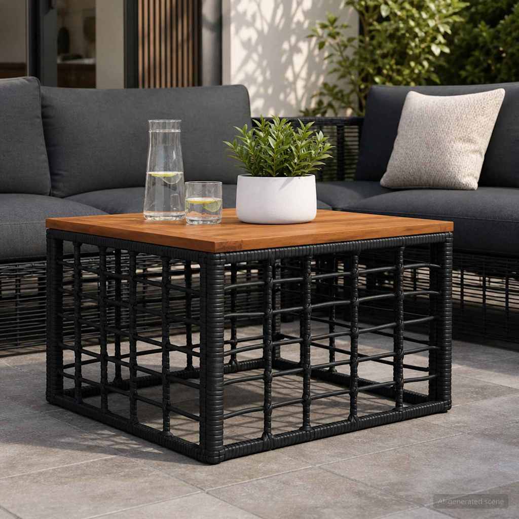 Mesa de jardín negra y natural, 55 × 55 × 37 cm