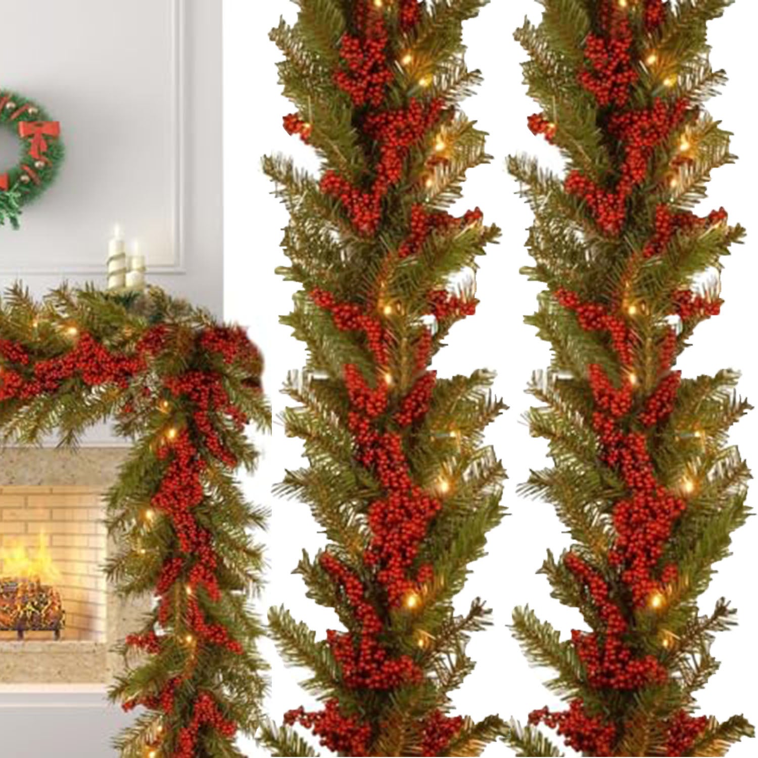 12 Rami Di Pino Artificiale Con Pigne E Bacche Rosse - Decorazione Natalizia Per Tavola, Ghirlande E Albero Di Natale