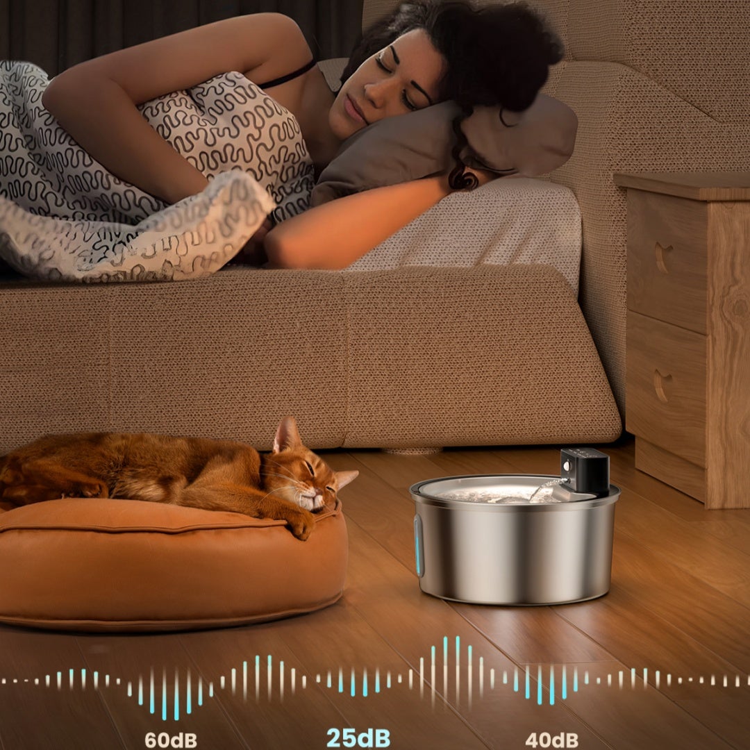 Fontaine a Eau Chat sans Fil 3,2L avec Detecteur Mouvement, Batterie 4200mAh,INOX,pour Chat Silencieuse avec LED,Comprend 1 Filtre+1 Éponge - 8