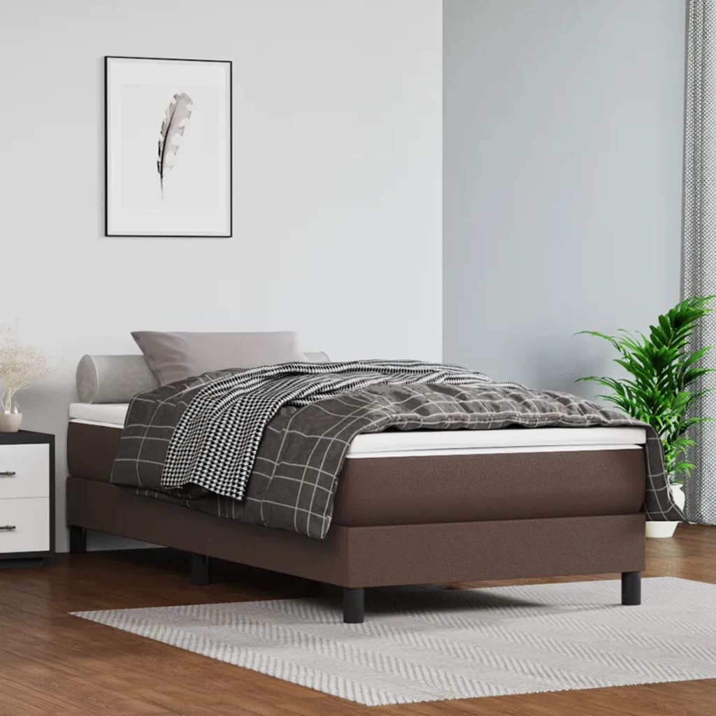 Materac kieszeniowy, średnia twardość, brązowy, 90x200x20 cm, sztuczna skóra vidaXL