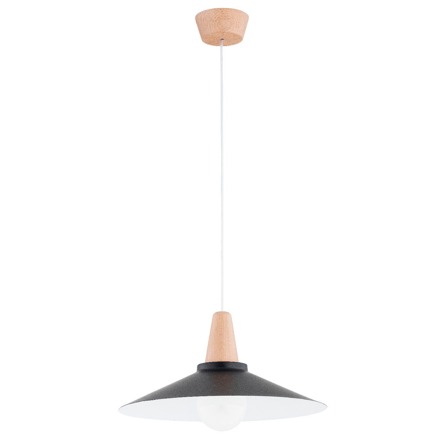 Lampa wisząca Nilan jasne drewno-czarna-biała 1xE27x15W do kuchni wym: 90 x 39,5 x 39,5 cm metal Alfa