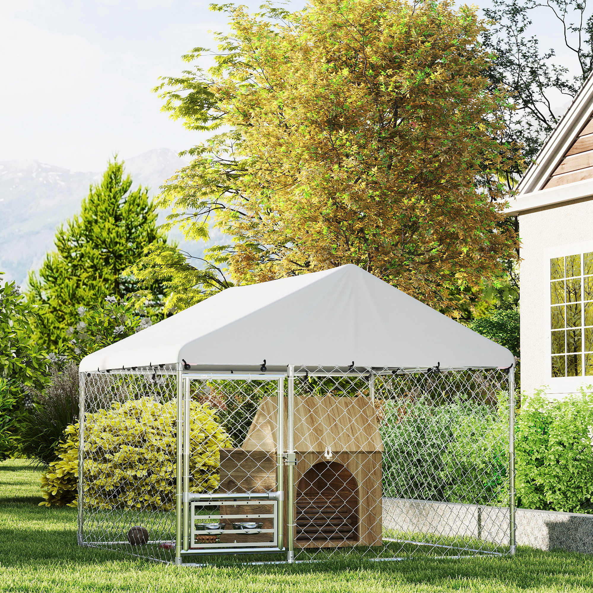 Casa para Cães PawHut Aço Galvanizado e Tecido Oxford Prata 200x200x154 cm D02-240V00SR - 2