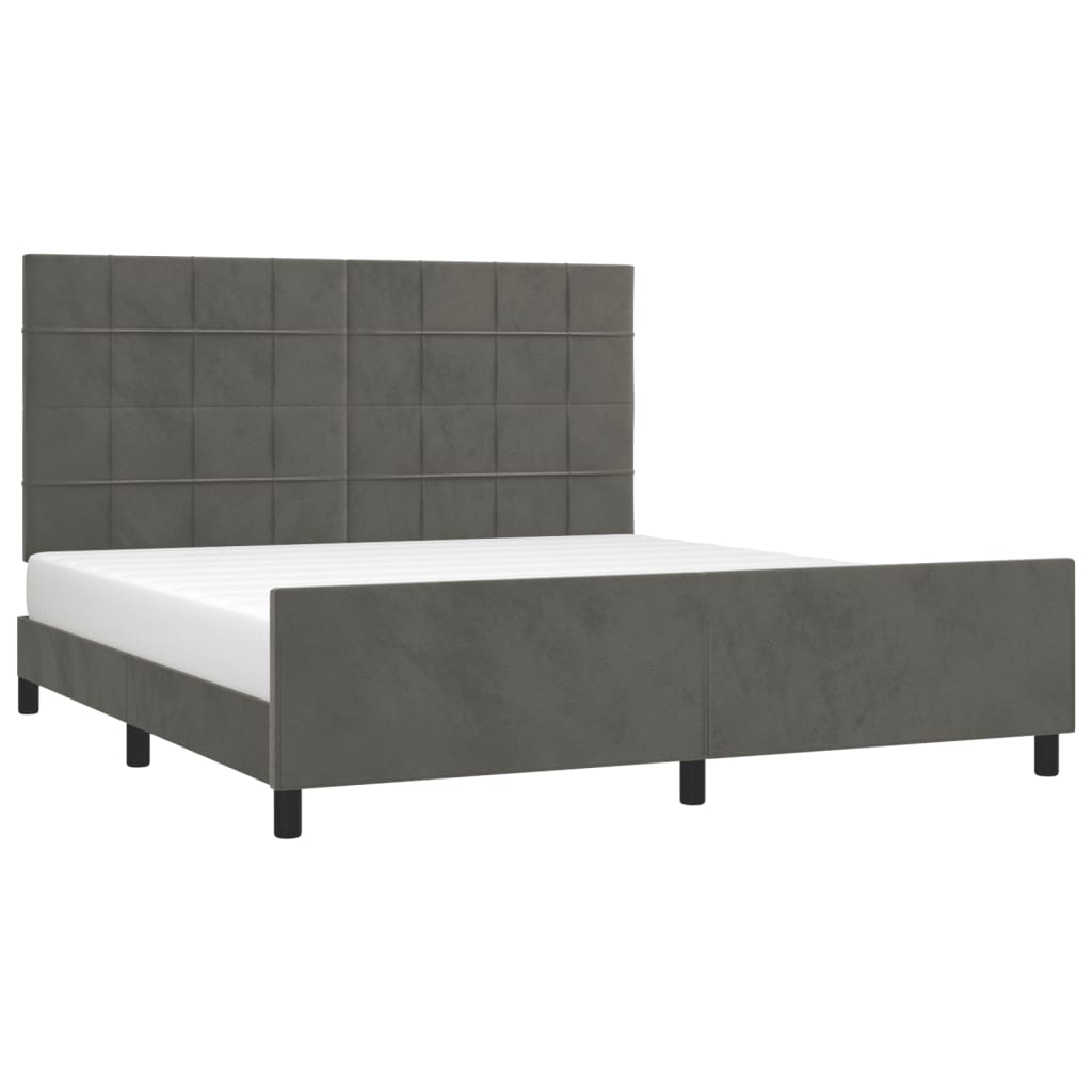 Cadre de lit sans matelas gris foncé velours - 3