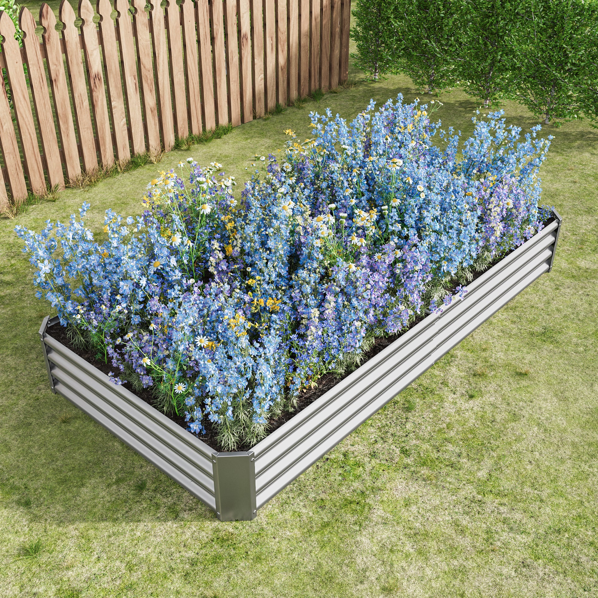 Bac de plantation fabriqué en tôle d'acier robuste conception stable, antirouille et durable, base non incluse, 232x113.5x30 cm, métal, argent - 5