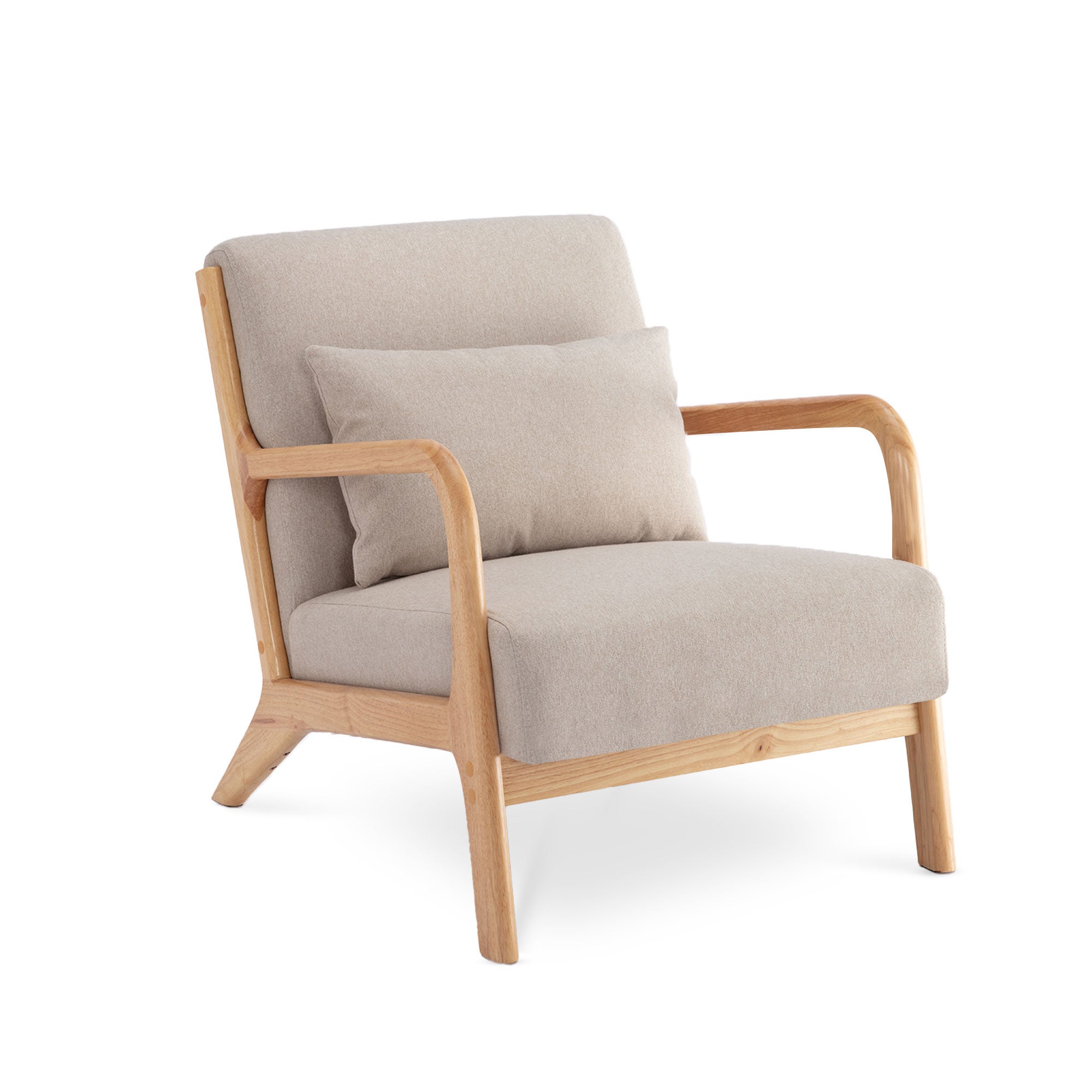 Fauteuil scandinave vintage MARIE lin beige et bois - 4