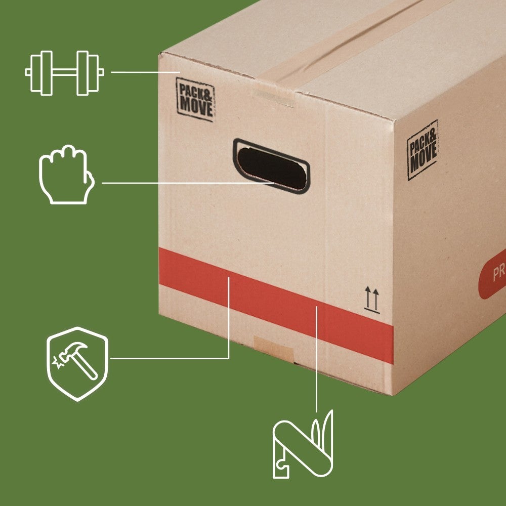 Pack and Move - Lot 20 Cartons Déménagement Livres Premium - 40 X 30 X 30 Cm - Extrême Résistance 20 KG - Poignées Renforcées - 1 Adhésif Offert - 4