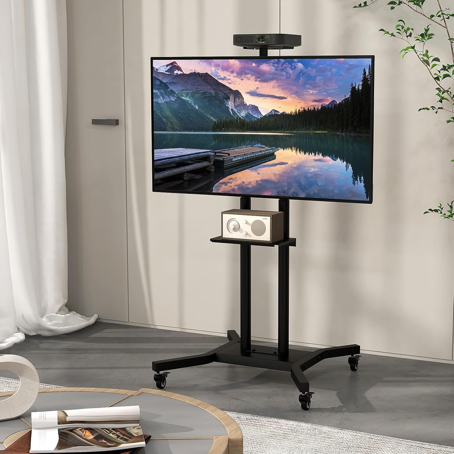 Support Tv Au Sol Avec Support : Chariot Tv Sur Pied Réglable En