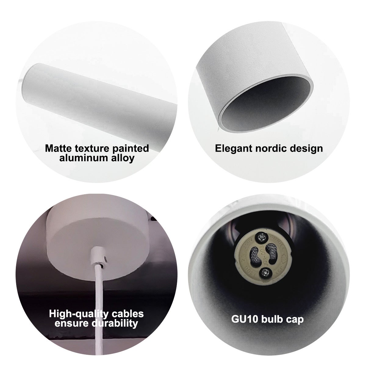 Pack de 2 Lámparas Colgantes de Techo Moderno Aluminio Blanco Minimalista en Forma de Tubo 20cm con Portalámpara GU10, Altura Ajustable - 6