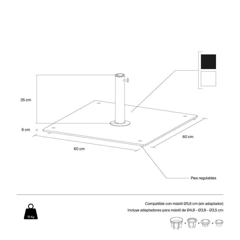 IASO Basics BS-19 – Pied de parasol en acier 19 kg, blanc (Ø 35–50 mm) - 4