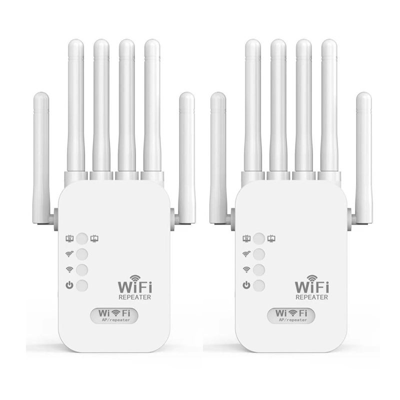 Zestaw 2 zewnętrznych repeaterów Wi-Fi, bezprzewodowy wzmacniacz sygnału Wi-Fi, 1200 m, regulowany w Europie, biały (6 anten)