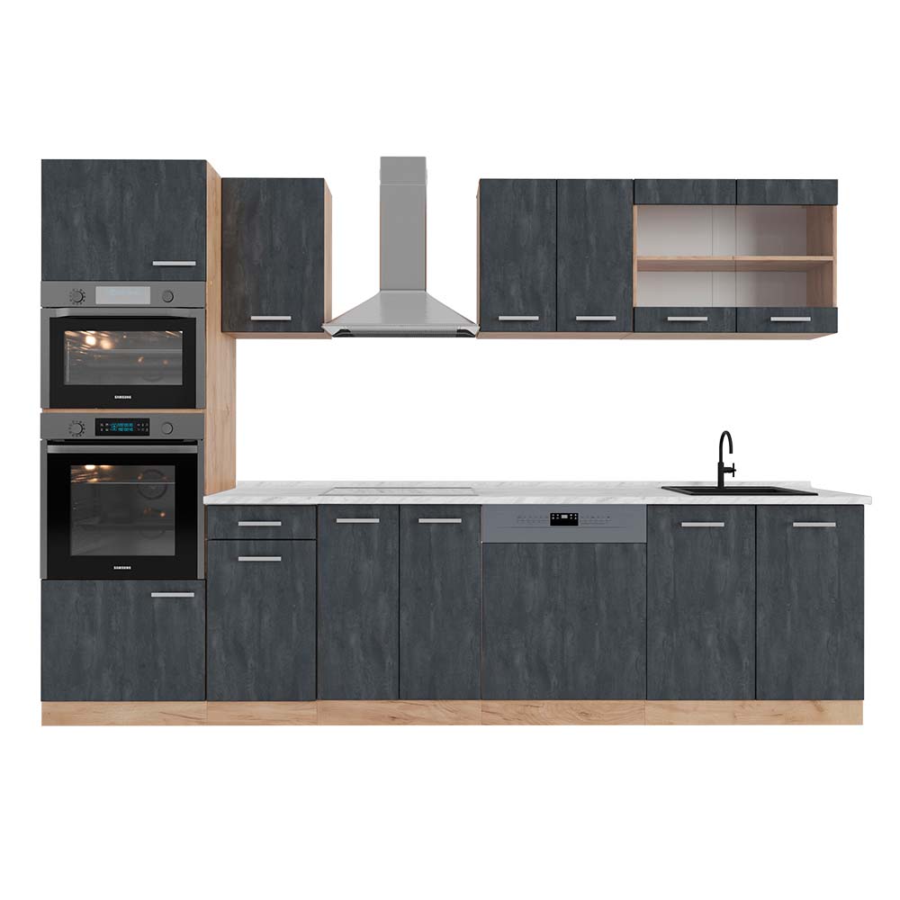 Vicco Aneks kuchenny R-Line, Czarny beton/złoty dąb, 300 cm BP Marmur