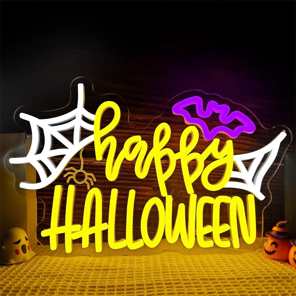 Ściemniana neonowa tablica ścienna "Happy Halloween" do baru, pokoju, domu, dekoracji imprezowych, estetyczna, prezenty urodzinowe 41x26CM