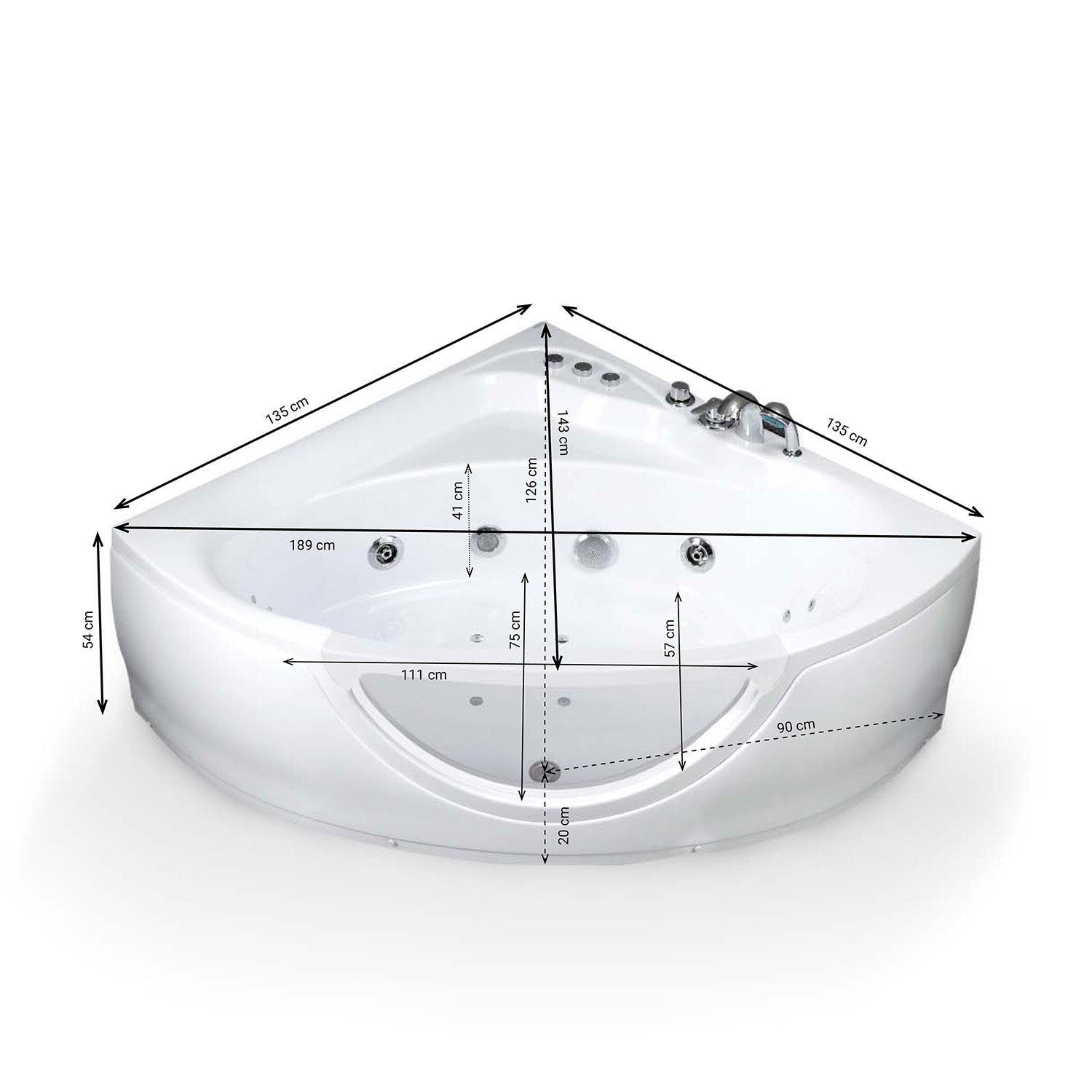 Baignoire Balnéo Tasmanie white Jets 135 x135 x54 cm, by SPALINA - 2
