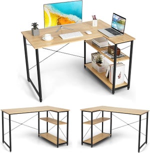 Bureau d'angle en Forme L Réversible, 120 x 88 x 74,5 cm (Naturel)
