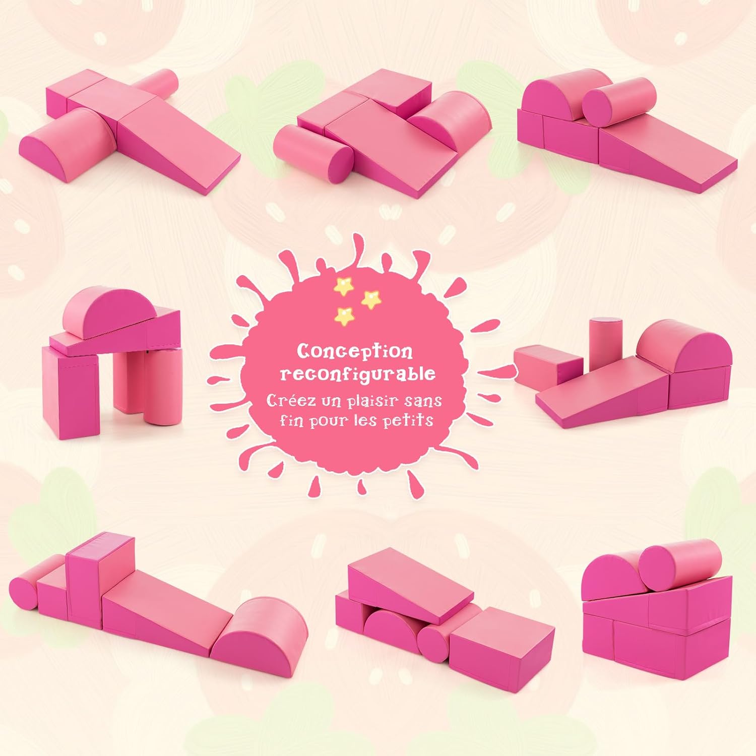 5PCS Parcours Motricité Bébé en Mousse de EPE, Module Motricité Bébé avec Fermeture Clair, Jouets Éducatifs Colorée pour Ramper Grimper - 3