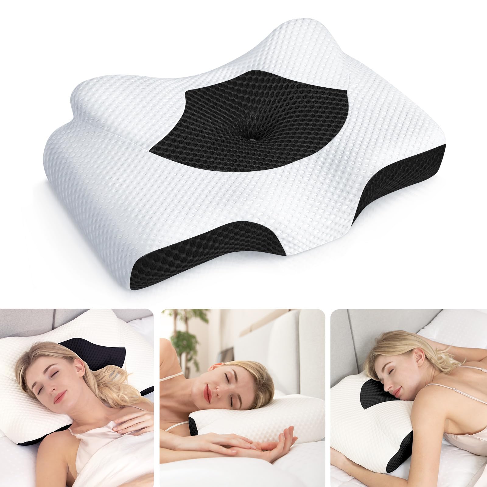 Almohada en forma de mariposa, almohada de espuma viscoelástica, almohada de alto soporte, almohada de soporte cervical para dormir, - 6