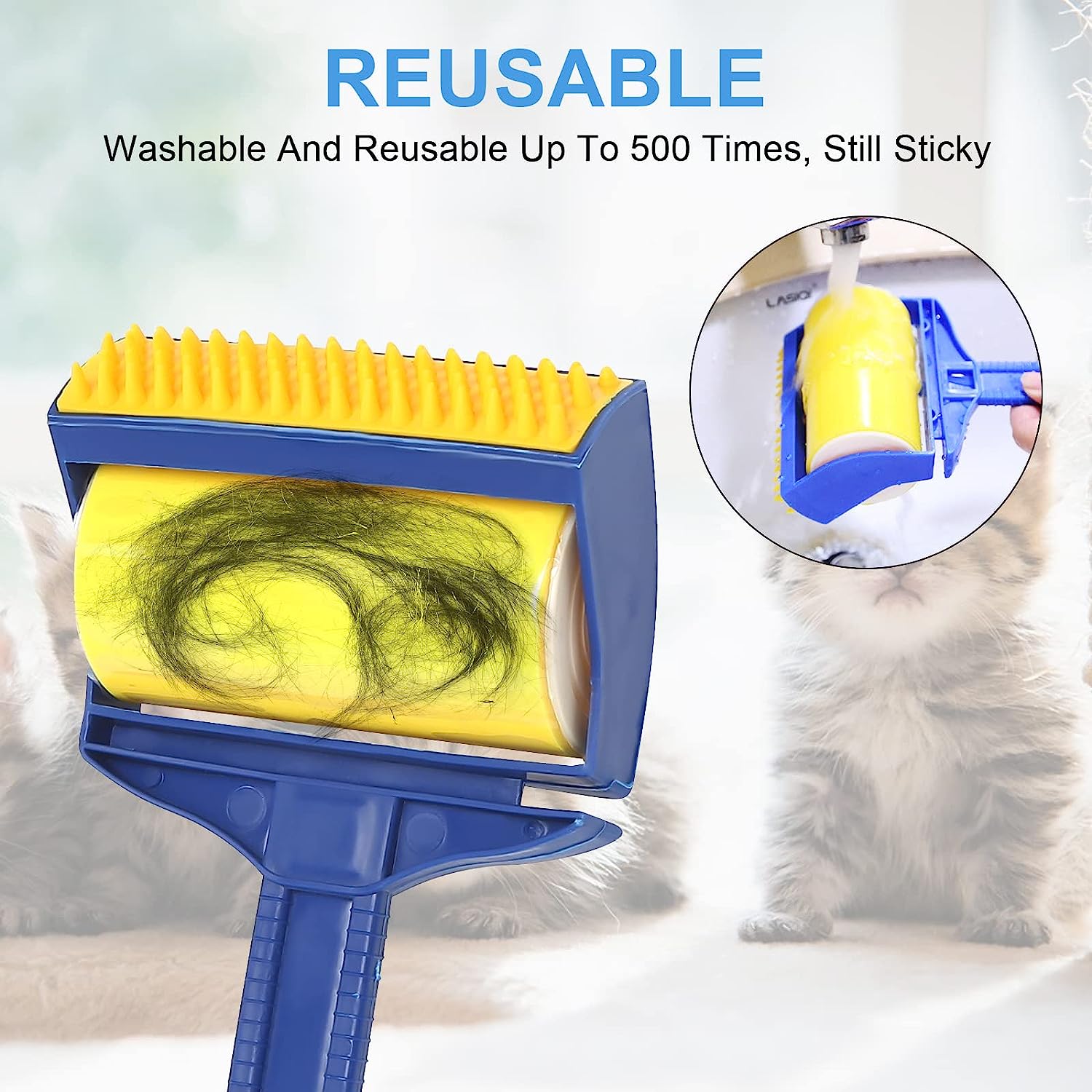 Rouleau anti-peluches réutilisable en silicone avec brosse pliante pour poils d'animaux,meilleur rouleau réutilisable pour poils d'animaux - 4