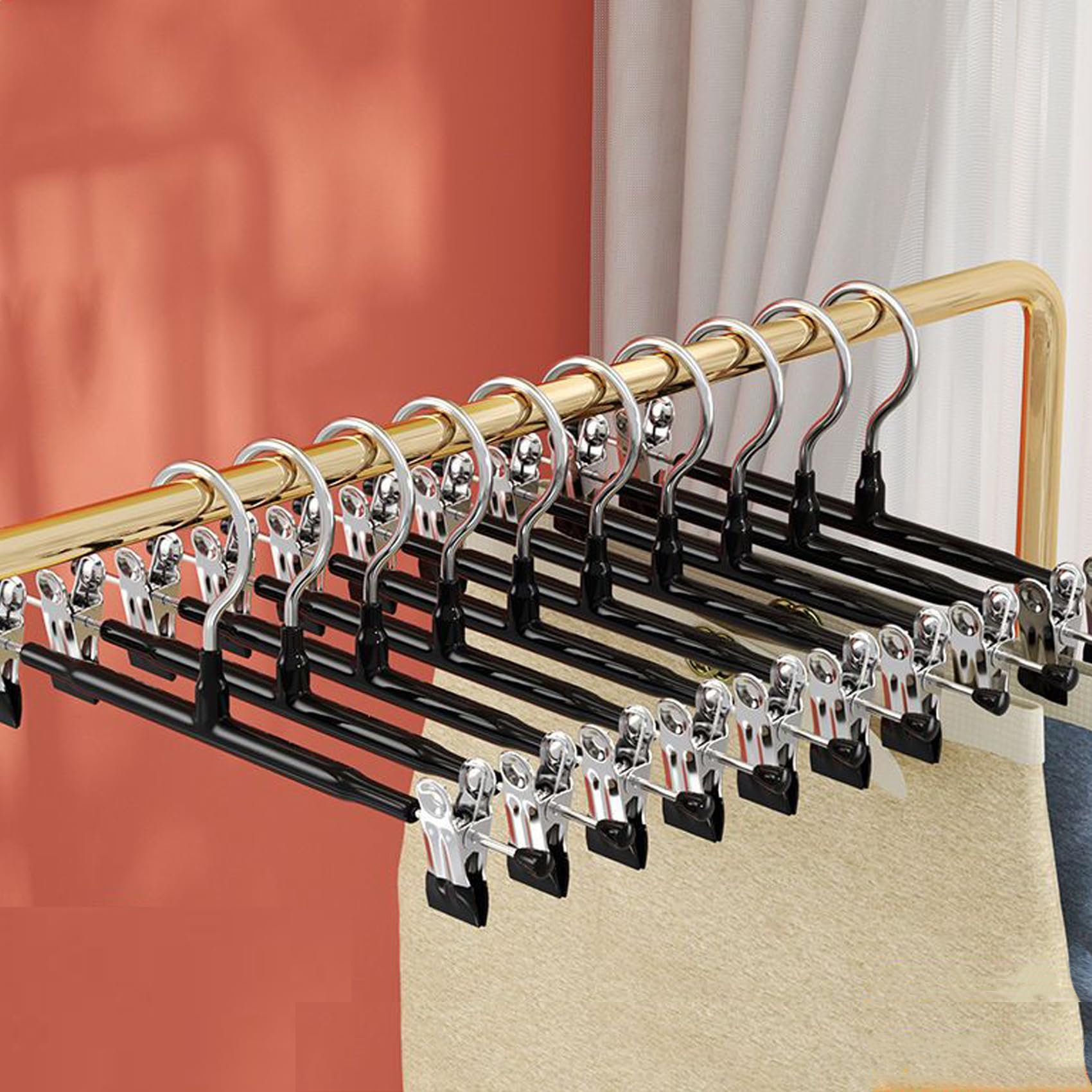 30 Grucce Metalliche Con Clip Per Pantaloni E Gonne: Regolabili, Antiscivolo, Nere, Salvaspazio