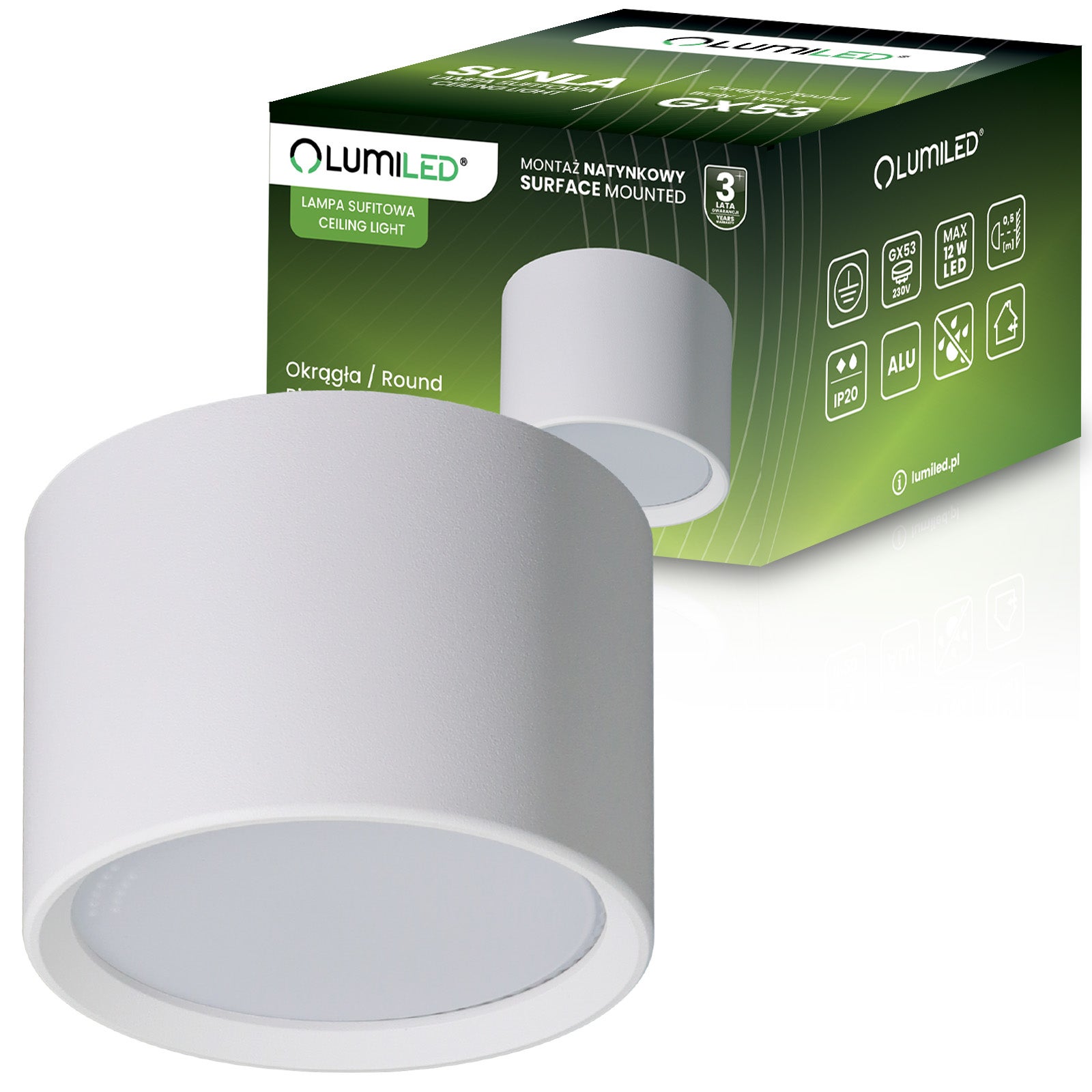 Oprawa Natynkowa Lumiled Halogenowa Tuba GX53 LED Spot Kinkiet Sufitowa Walec Biały 1 szt.