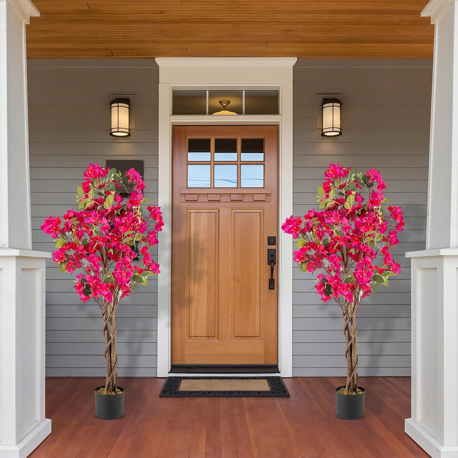 Bougainvillea artificiel de 120 cm de haut - Bougainvillier faux en pot avec fleurs ouvertes et branches réalistes - Plante décorative (rose) - 5