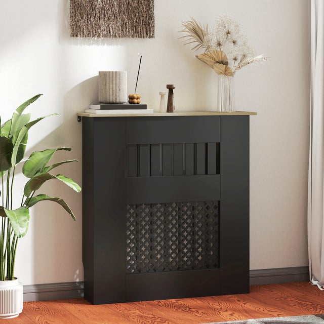 Cache-radiateur Cache 78x19x81 cm noir de radiateur Design moderne en lattes et en nid d’abeille