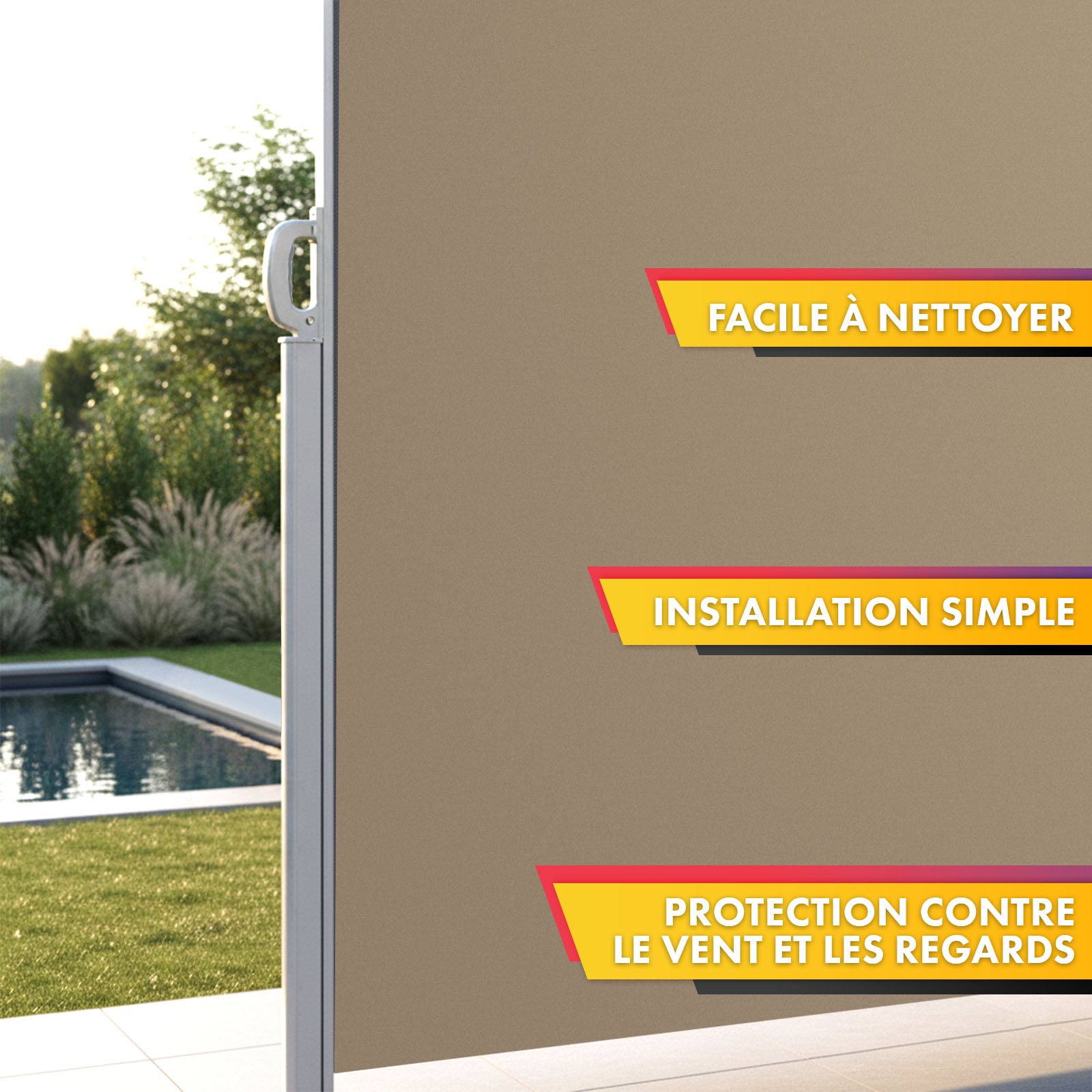 Toldo lateral exterior cortavientos para terraza, estructura de aluminio, Beige 140 x 300 cm - 4