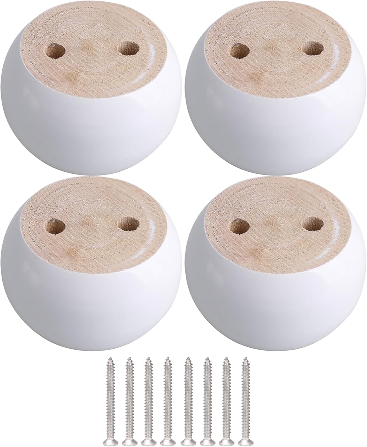 Set de 4 picioare rotunde pentru mobilă din lemn de eucalipt alb, 8 x 8 x 5 cm, pot susține o greutate de aproximativ 100 kg
