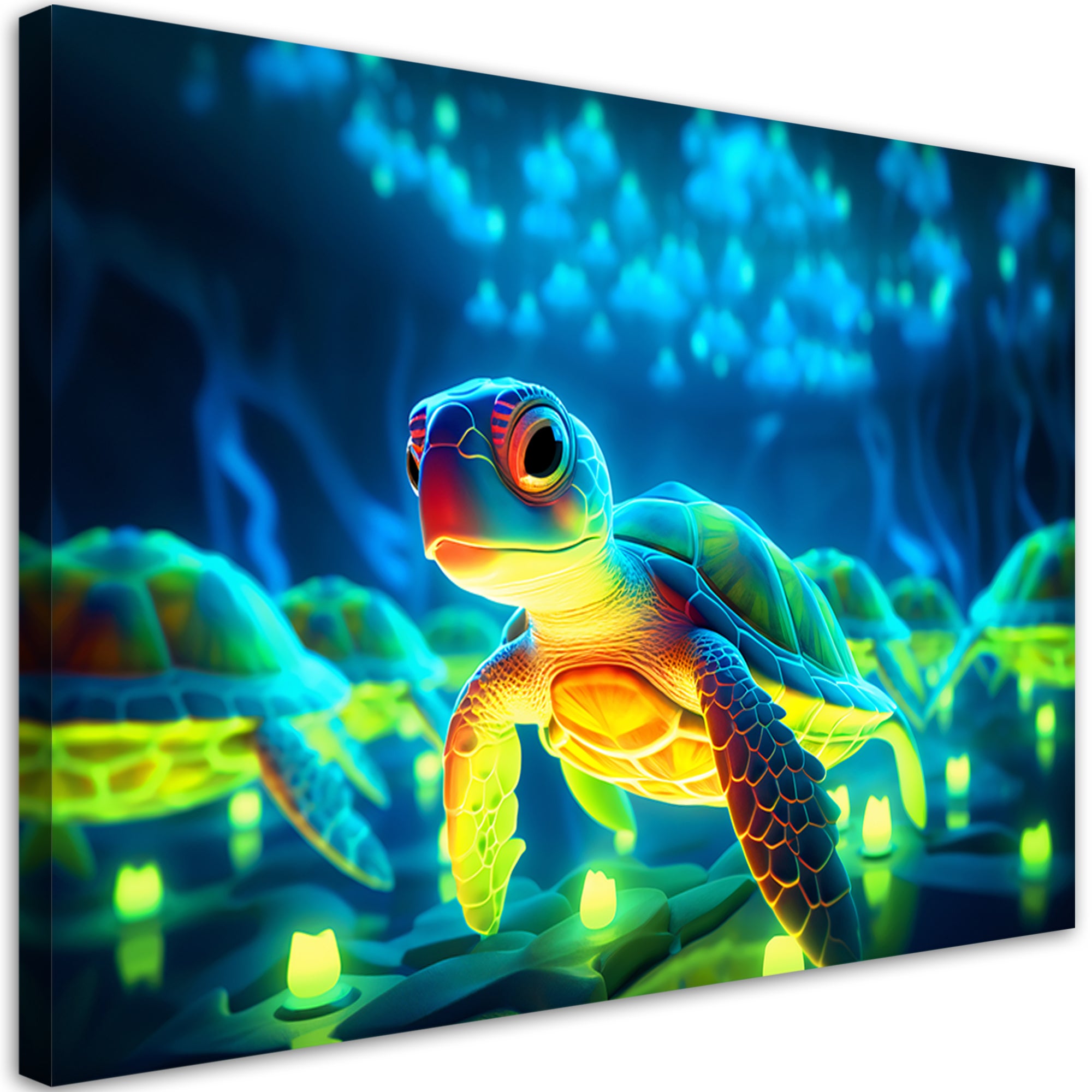 Obraz, Żółw pod wodą neon 60x40
