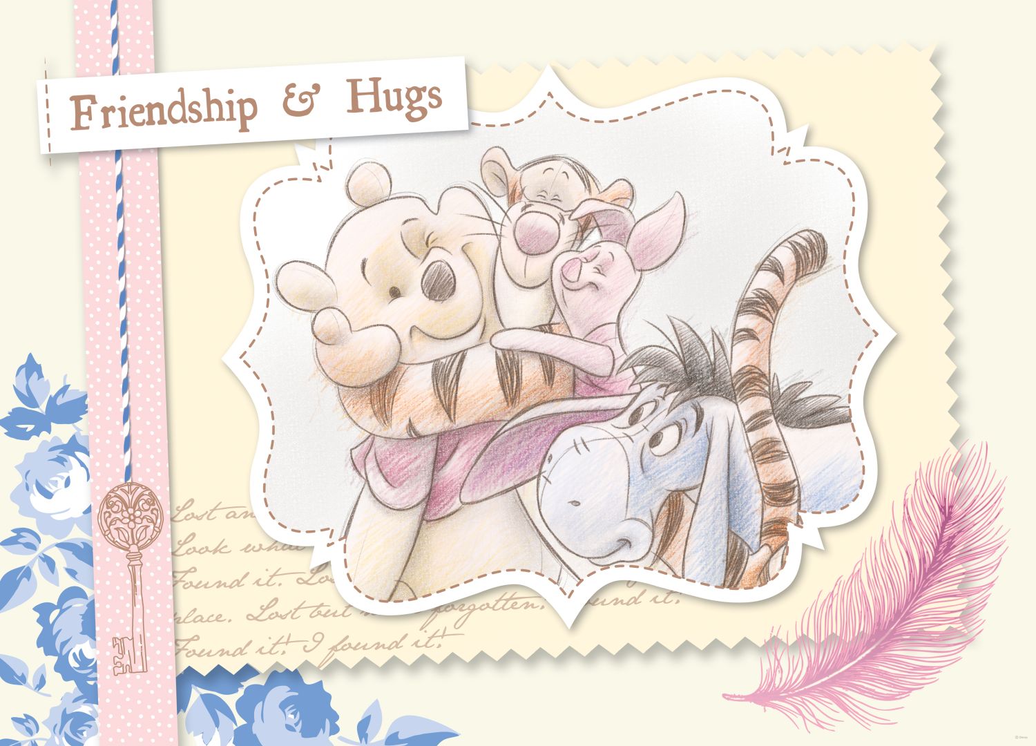 Póster decorativo winnie the pooh amarillo, rosa y azul - 160 x 110 cm - disney