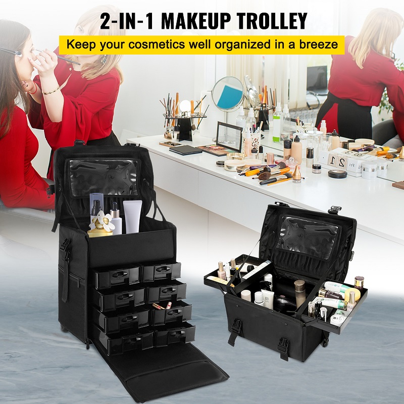 VEVOR Trousse de maquillage 2 en 1 Trolley Rolling Hairdressing Bag Beauty Nail Cosmetic Box Leroy Merlin