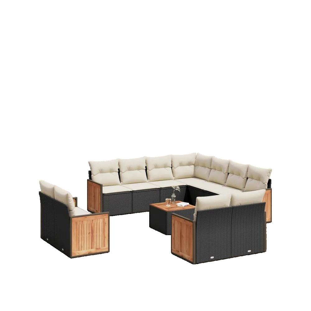 Meble ogrodowe vidaXL zestaw 12 szt. czarny rattan modułowy z zdejmowanymi poduszkami