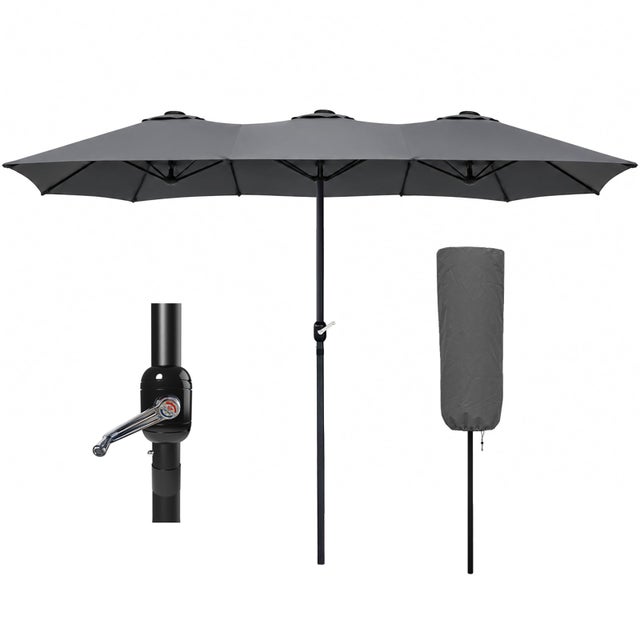 Parasol Jardin Double Aluminium 270 x 460 cm gris VOUNOT®