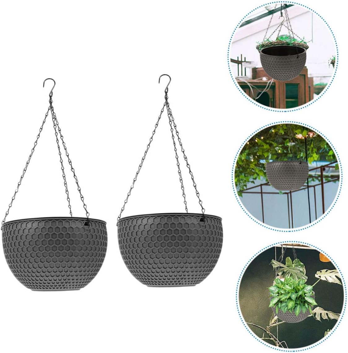 Doniczki wiszące z tworzywa sztucznego z haczykiem, trwałe i dekoracyjne, na rośliny o strukturze plastra miodu, do stosowania wewnątrz i na zewnątrz