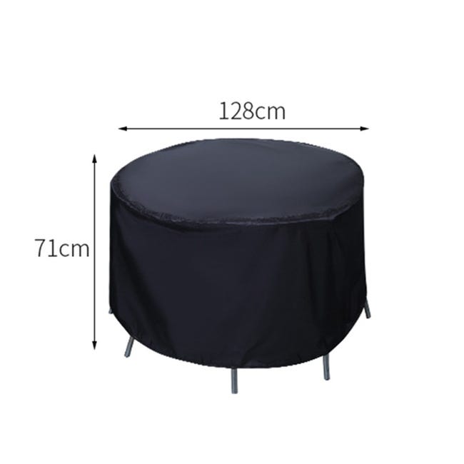Housse Salon De Jardin Ronde 128x71cm - Protection Étanché Anti-UV Noir Pour Table Et Meubles Extérieurs
