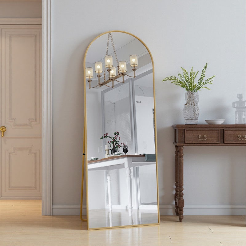 Miroir sur pied, 162x53cm, cadre en alliage d'aluminium, verre trempé, miroir arche, dorée - 2