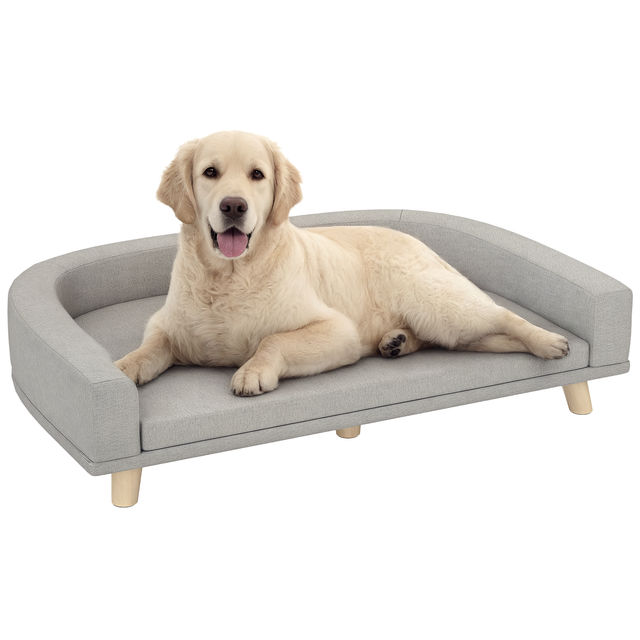 Sofá Cama Elevado para Cães com Almofada Lavável - Cinzento 98x67x25cm