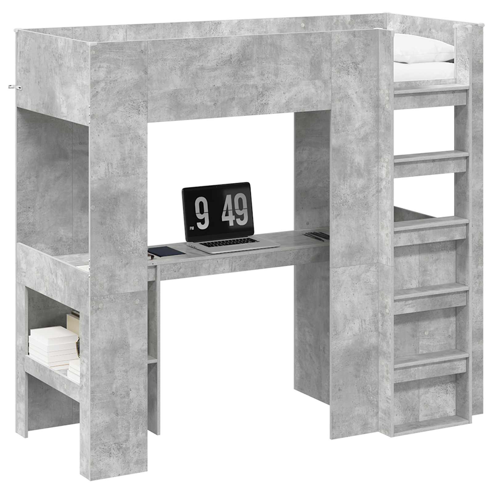 Cadre de lit superposé avec bureau, gris béton, pour la chambre, 75 × 190 cm - 2